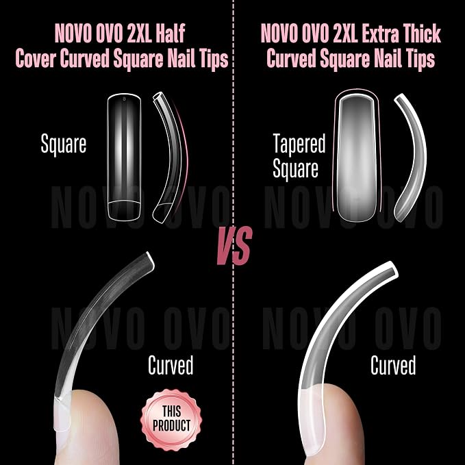 XXL Half Cover Curved Square Nail Tips 240