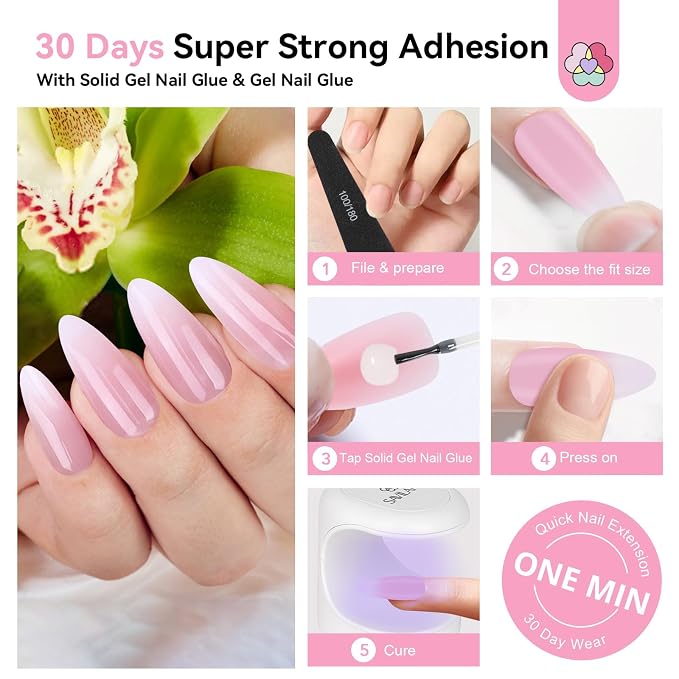 Pink White Ombre Medium Almond
