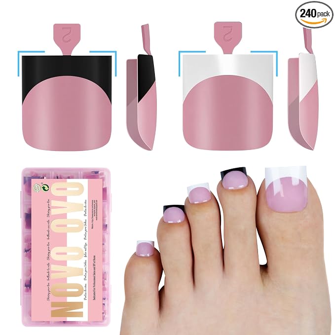 Sharp Square Toe Nail Black and White French Tips Mix