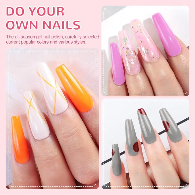 55 Summer Color s Gel Polish Set + 5 Top Base Coat