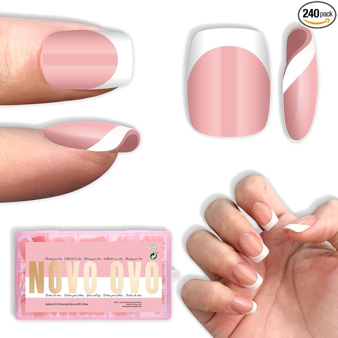 Square Round Short White French Tips Baby Pink