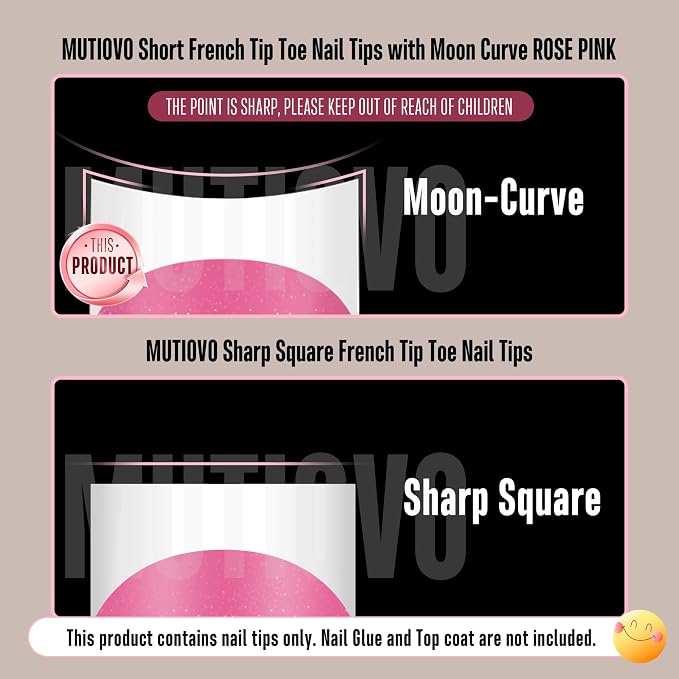 MUTIOVO Short Toe Nail White French Tip ROSE PINK with Moon Curve