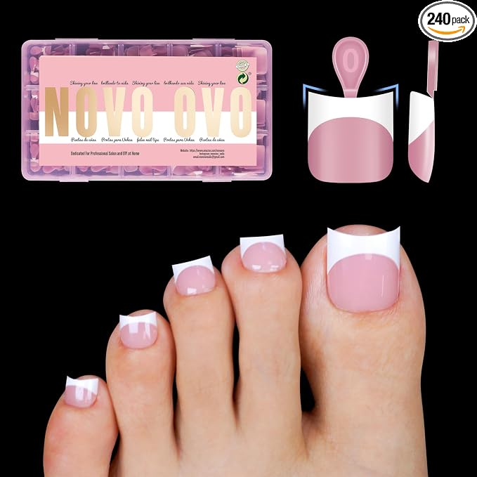 Short Sharp Square Toe Nail Tips with Moon Curve White French Tip Berry Pink
