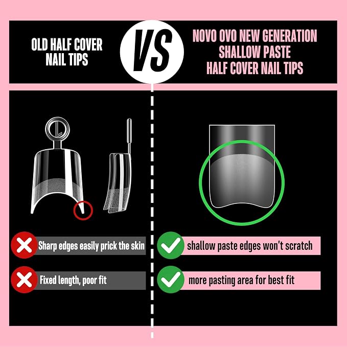 Half Cover Short Square Black French Tip Nail Tips 224