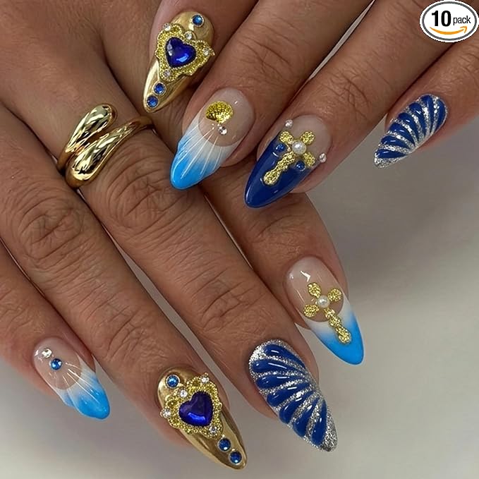 3D Cobalt Blue Baroque Luxury Nails