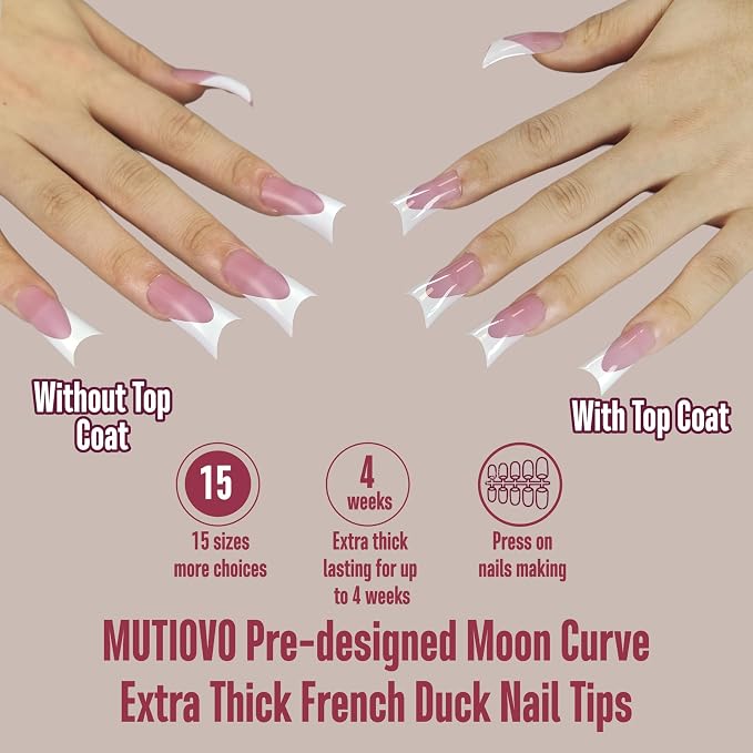Duck Nails White French Tips Berry Pink Moon Curve