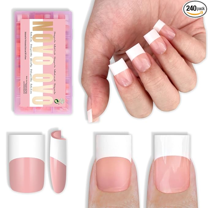 Short Sharp Square Nail Tips Wide White French Tip Baby Pink