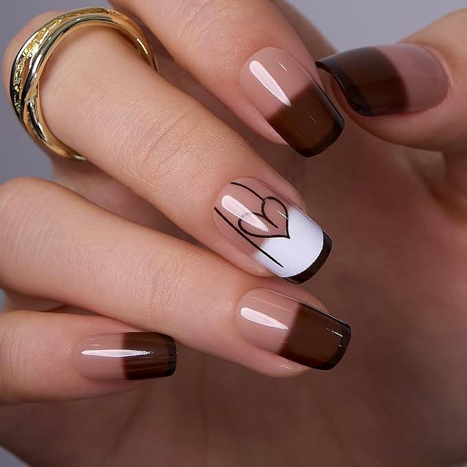 French Manicure with Brown Tips