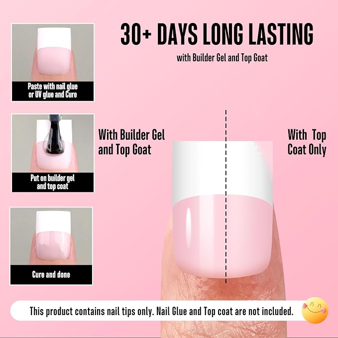 Short Sharp Square Nail Tips Wide White French Tip Milky Pink
