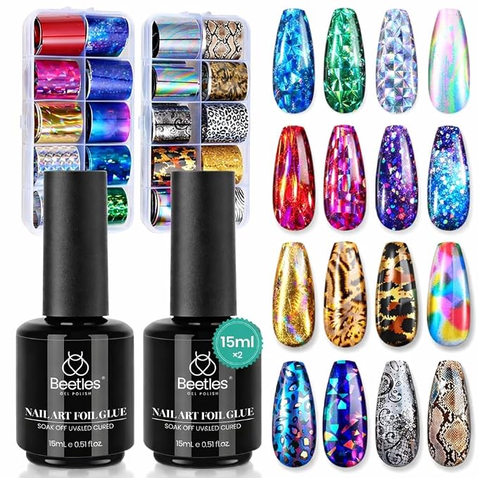 Nail Foil Glue 2Pcs with Lace Stickers