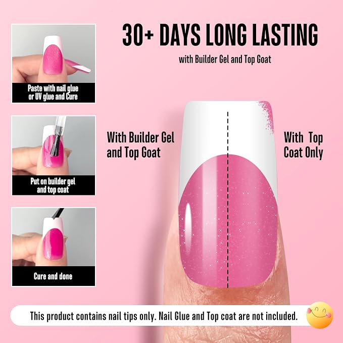 Square White French Tip Rose Pink