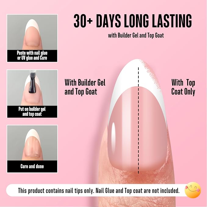 Almond White French Tip Baby Pink