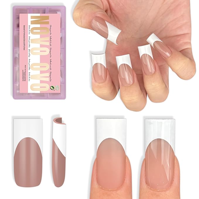 Sharp Square White French Tip Brown Pink