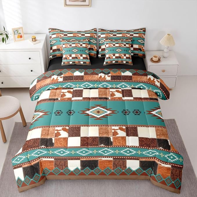 Teal,brown,white,black