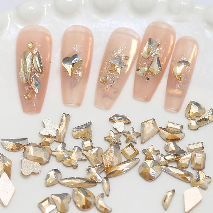 champagne nail rhinestones