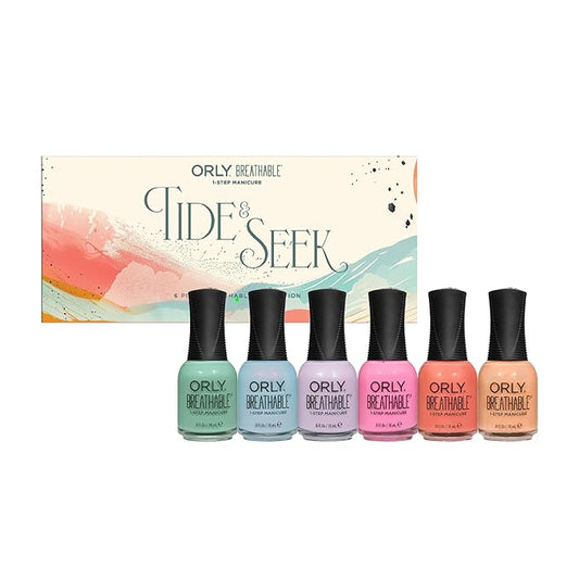 Mint green, baby blue, lavender, pink, coral, and peach shades