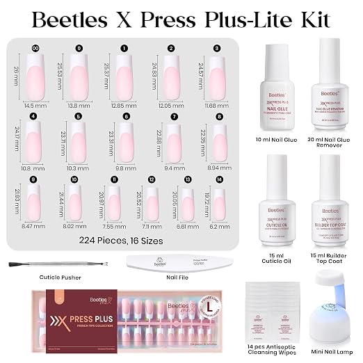 E - Press On Nail Kit | Long Square | Pink French