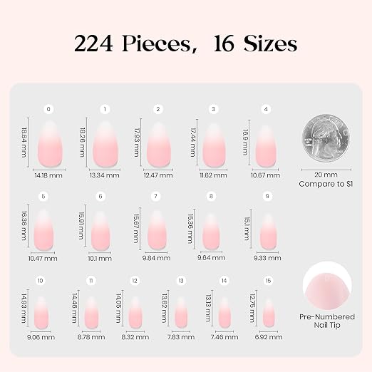 3 - Press On Nails Only | Short Amlond | Pink Ombre