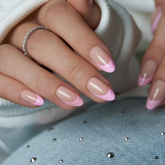 B9 - Pink French Tip Polka Dots