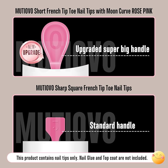 MUTIOVO Short Toe Nail White French Tip ROSE PINK with Moon Curve