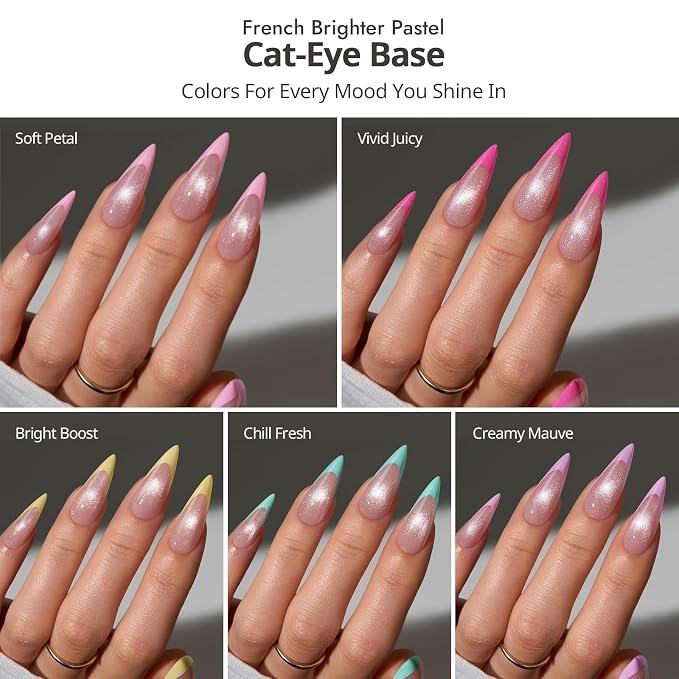 06 L - Stiletto Brighter Pastel French in Cat Eye Base