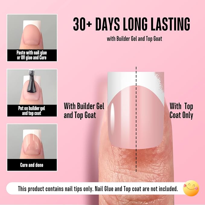 Short Sharp Square Nail Tips White French Tip BABY PINK
