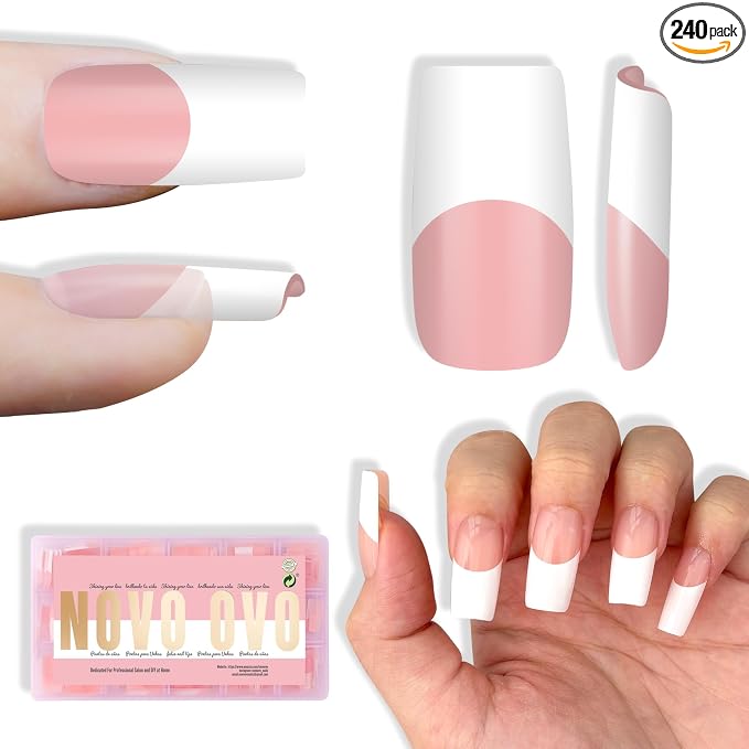 Square Wide White French Tip Baby Pink