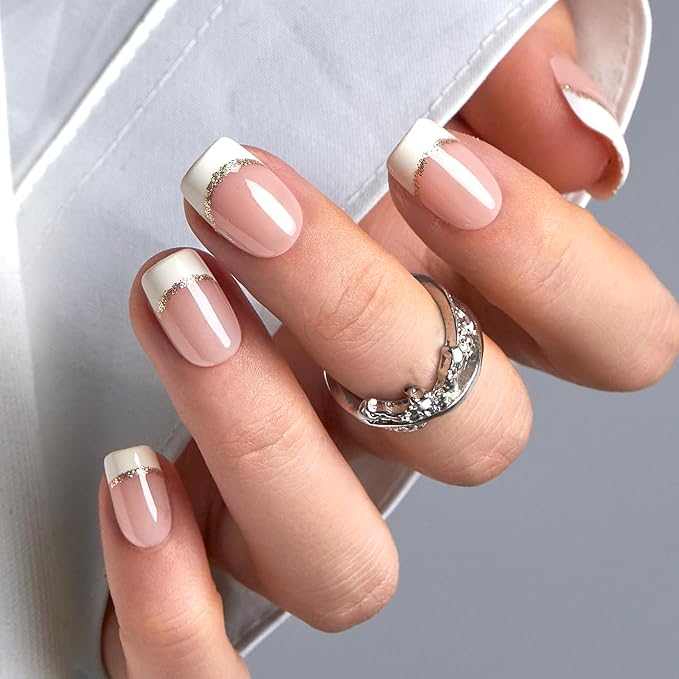 French Nails with Glitter