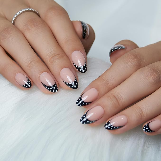 B7 - Black French Tip Polka Dots
