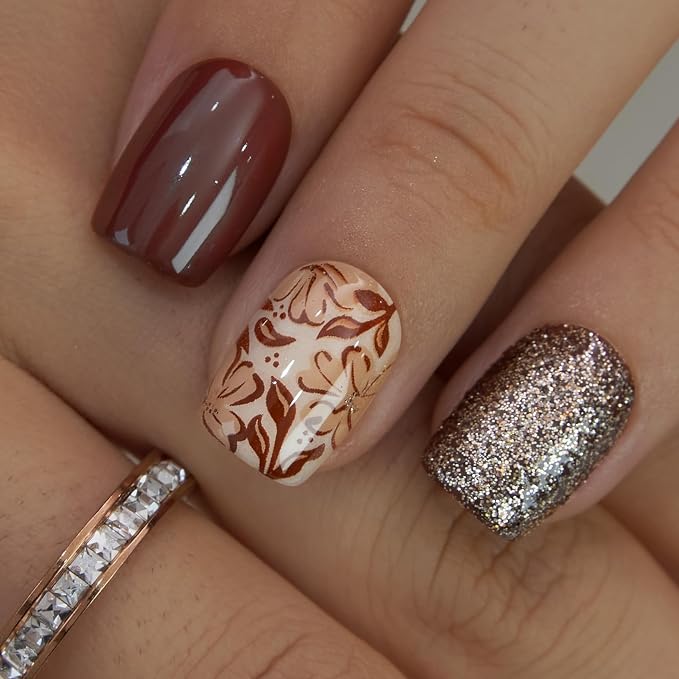 Brown Floral and Glitter