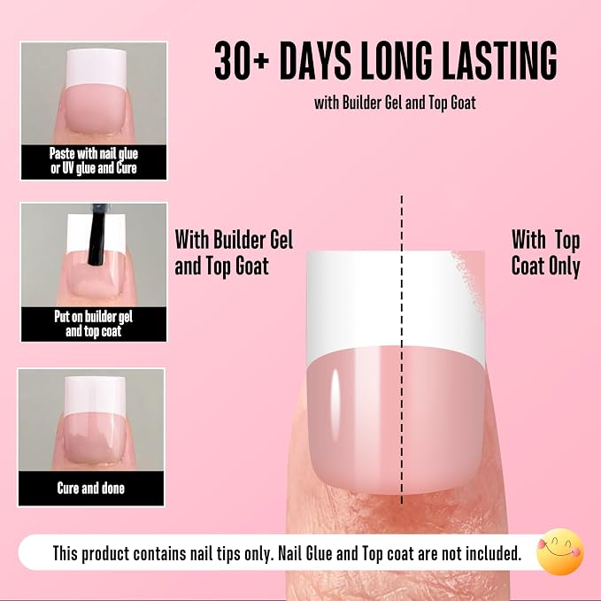 Short Sharp Square Nail Tips Wide White French Tip Baby Pink