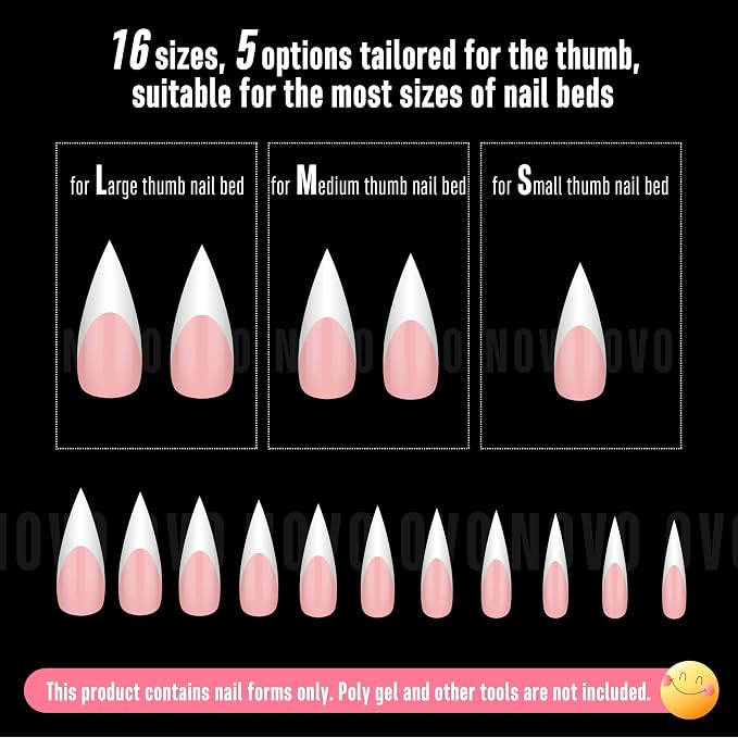 Medium or Long White French Tip Sharp Stiletto Nail Tips Baby Pink