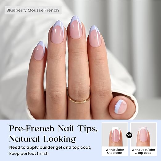 5 - Press On Nails Only | Short Amlond | Blue French