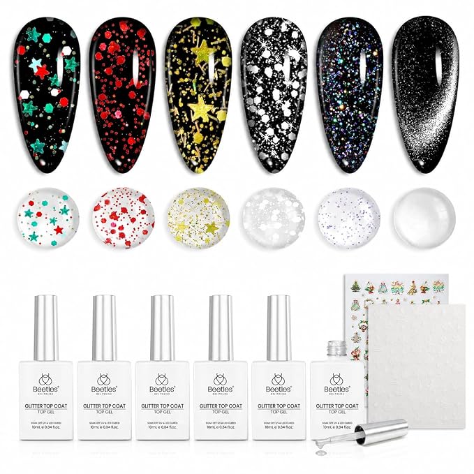 6Pcs Glitter Gel Top Coat Set
