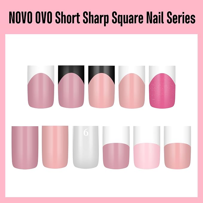 Short Sharp Square Nail Tips Pure Color Baby Pink