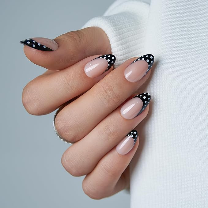 B7 - Black French Tip Polka Dots