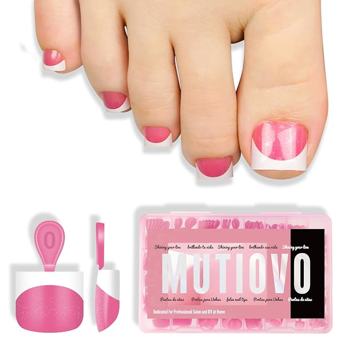 MUTIOVO Extra Short Toe Nail White French Tip ROSE PINK