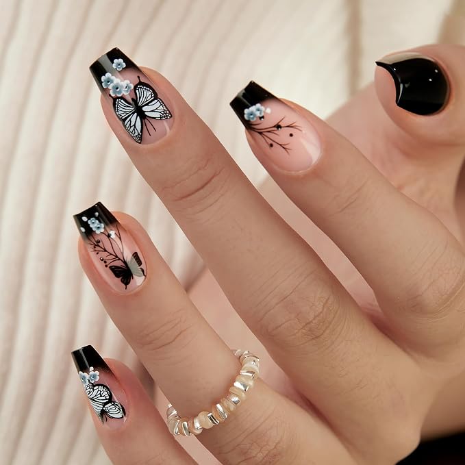 black butterfly nails