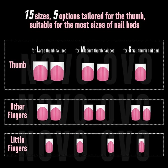 Short Sharp Square Nail Tips White French Tip ROSE PINK