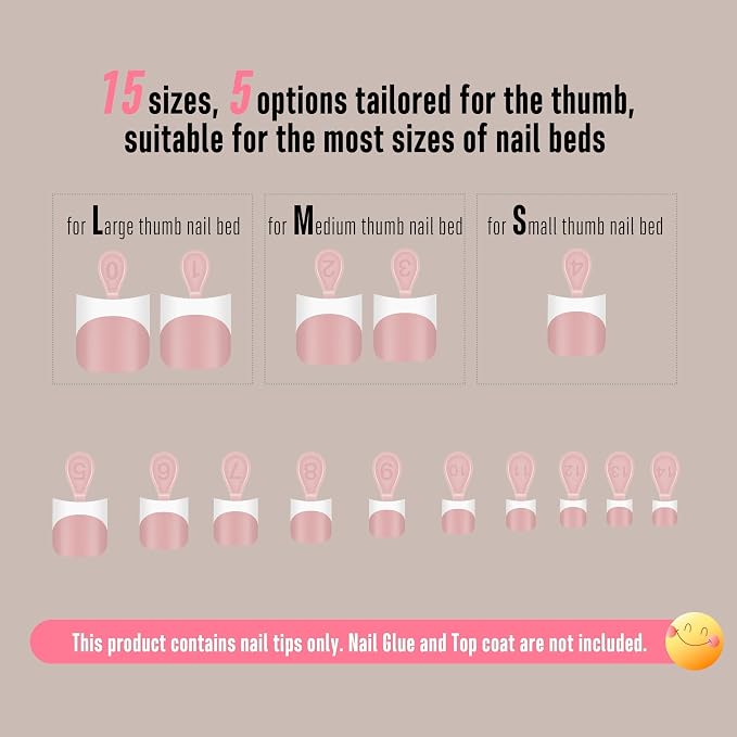 Short Sharp Square Toe Nail Tips with Moon Curve White French Tip Baby Pink