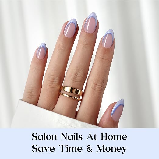 5 - Press On Nails Only | Short Amlond | Blue French