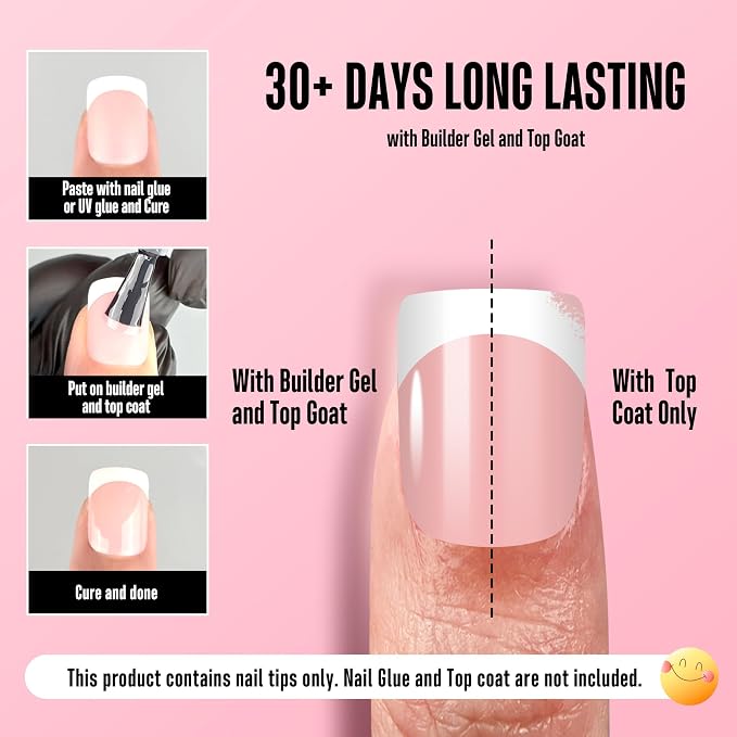XXS Extra Short Square Round White French Tip BABY PINK