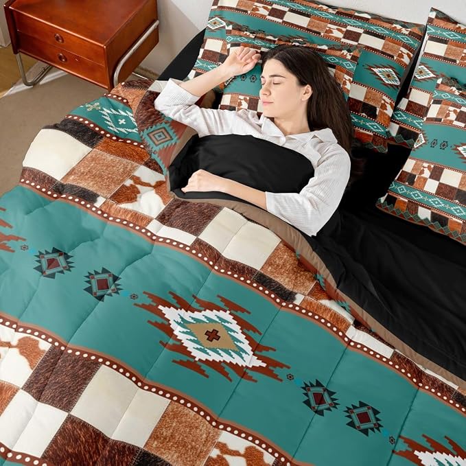 Teal,brown,white,black