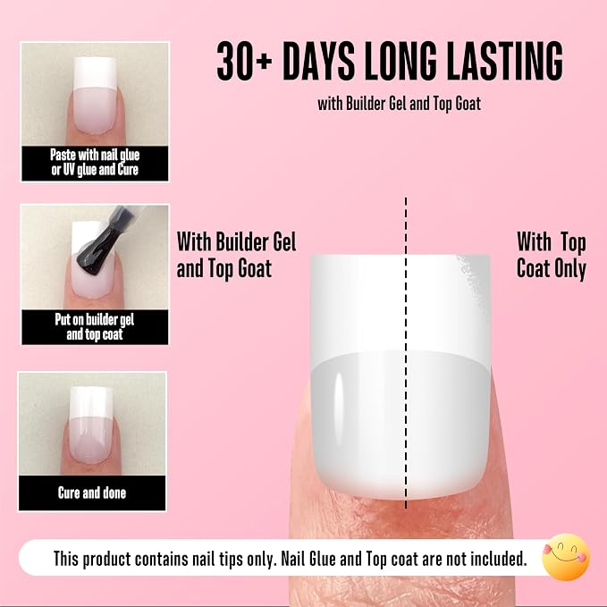 Short Sharp Square Nail Tips Wide White French Tip Milky White