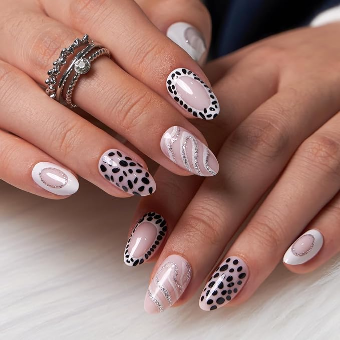 Black and White Nails with Glitter