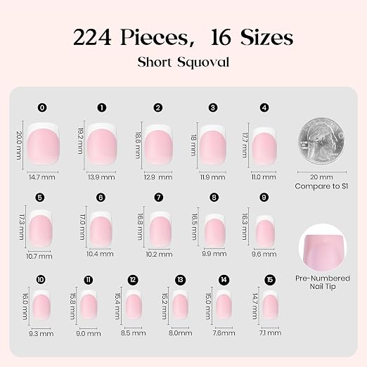 1 - Press On Nails Only | Short Squoval | Pink French