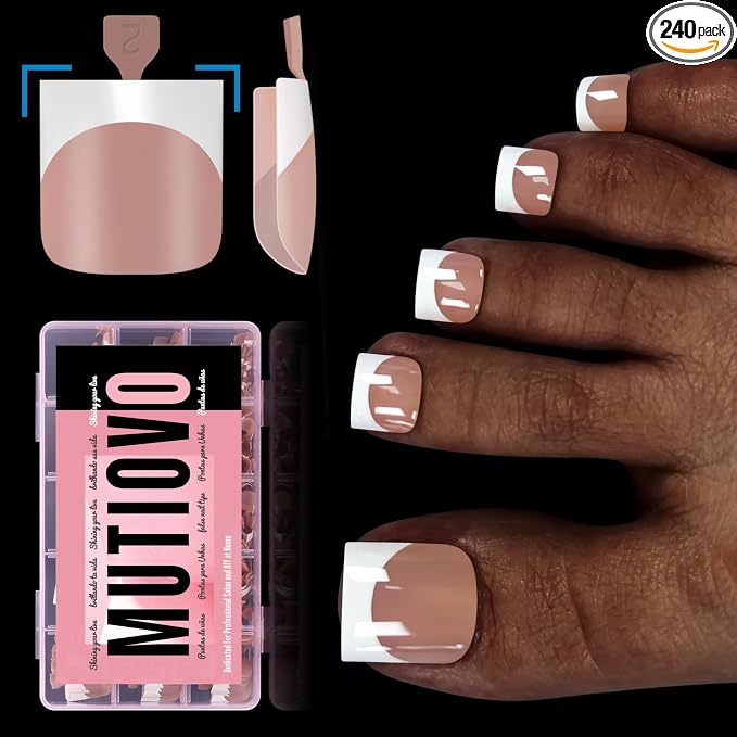 Sharp Square French tip Toe Nail Tips Brown Pink