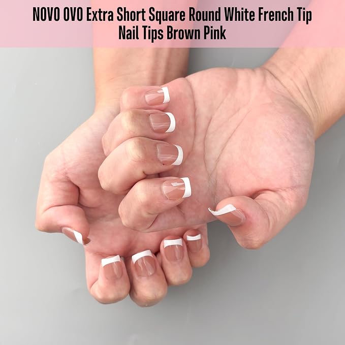 XXS Extra Short Square Round White French Tip BROWN PINK