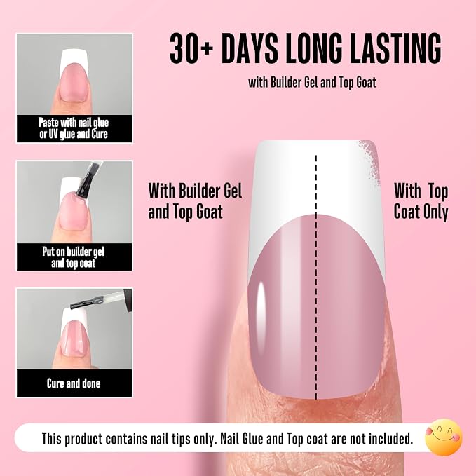 Square White French Tip Berry Pink