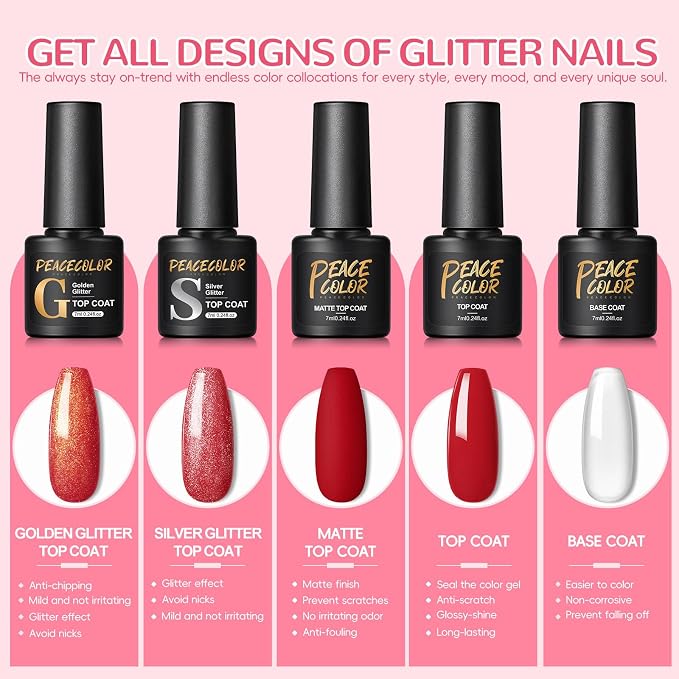 55 Summer Color s Gel Polish Set + 5 Top Base Coat